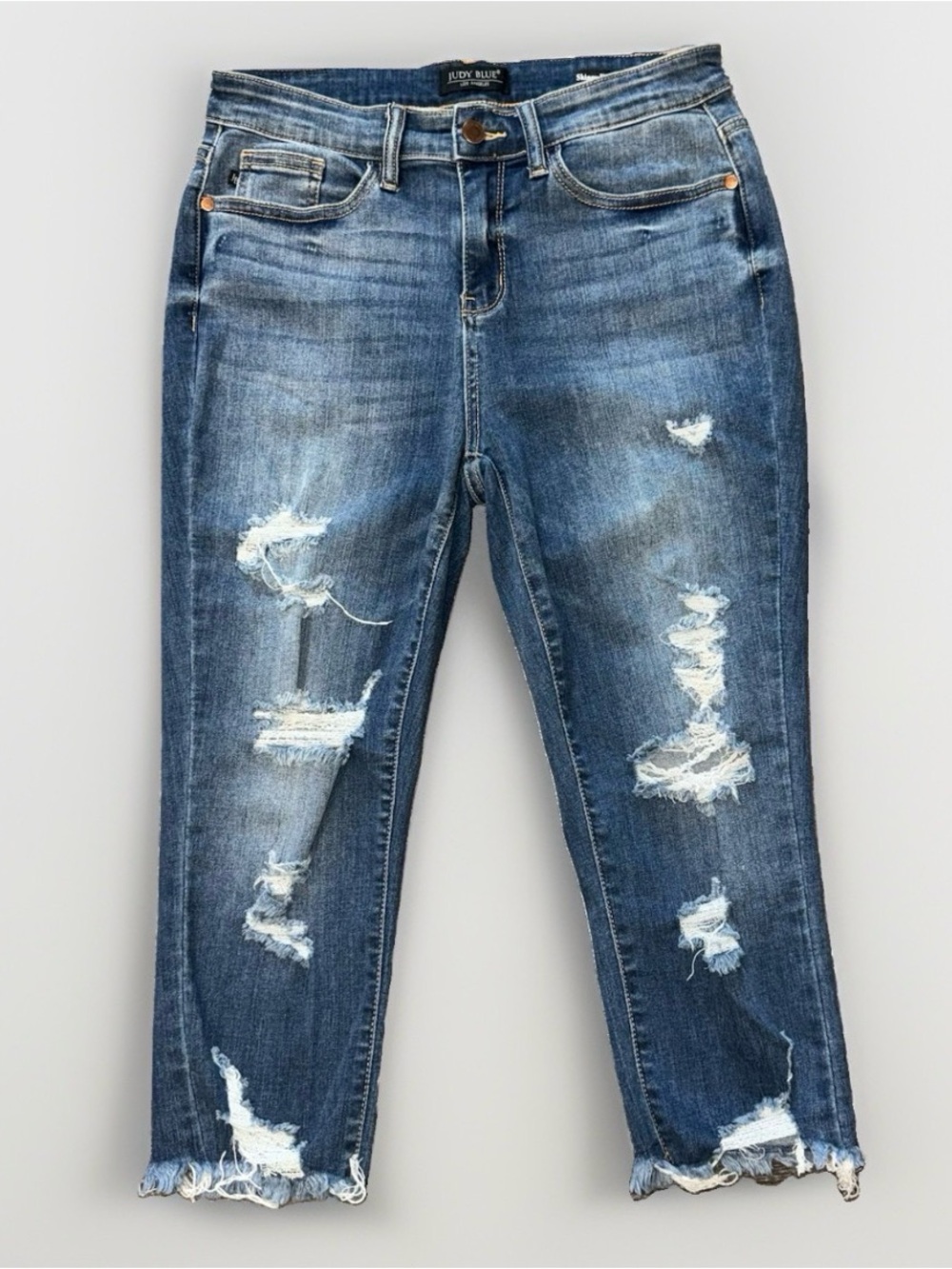 Judy Blue Distressed Mid Rise Skinny Fit Capri Jeans Size 9/29 JB82268MD